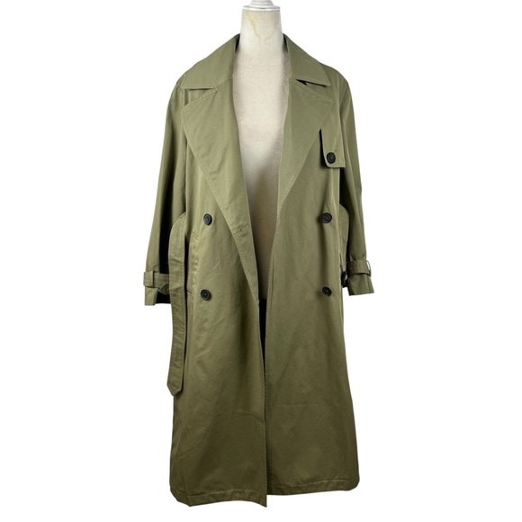 ZARA Oversized Belted Double Breasted Long Trench Coat Khaki Taupe Green  XSmall - Picture 10 of 16